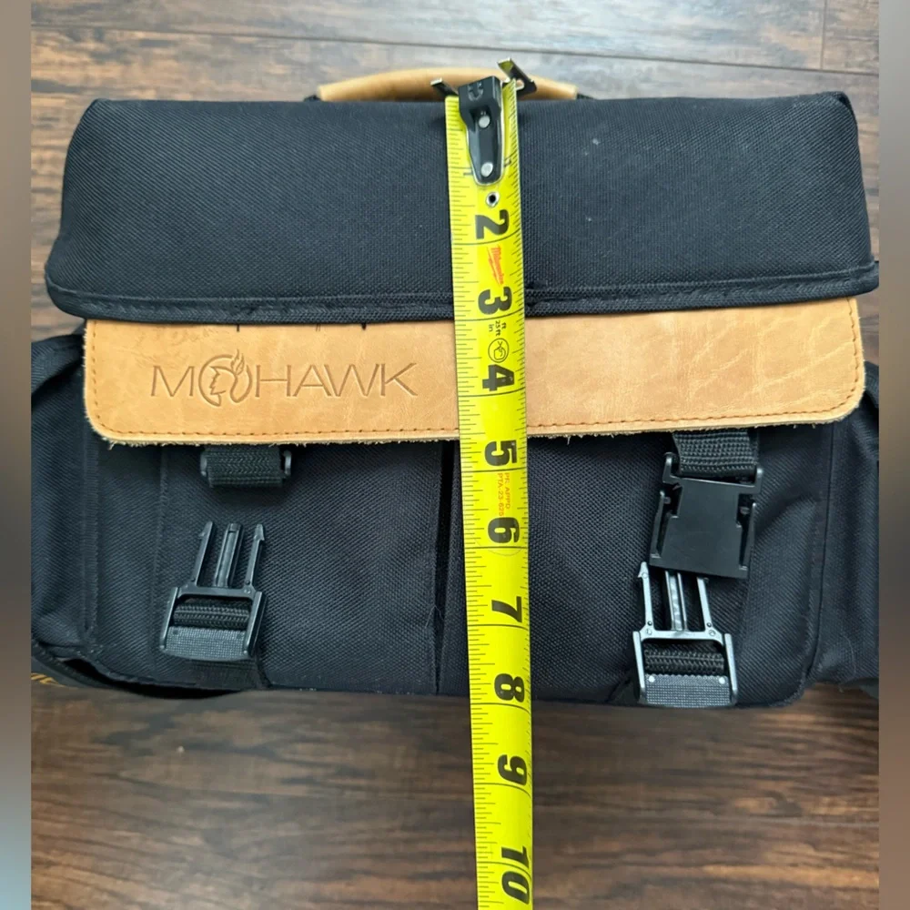 Mohawk Camera Bag Black Padded Multi-Pockets Tan Leather Strap